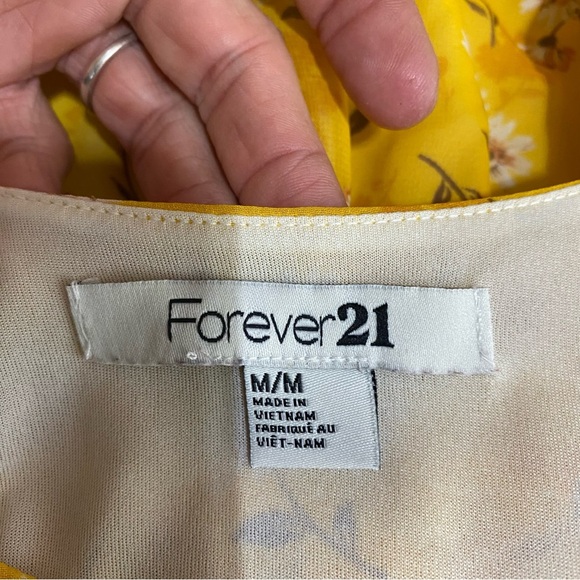 Forever 21 Yellow Floral Print Bubble Tiered Sleeveless Mini Dress - Picture 6 of 7